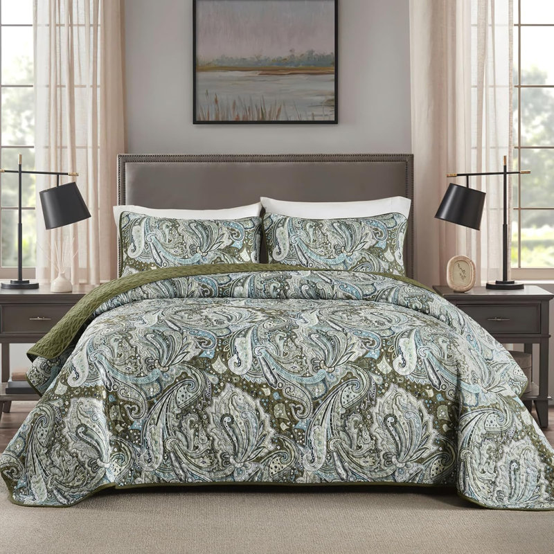 Ensemble de courtepointe 3 pièces à motif cachemire et couvre-lit Boho, Courtepointe pour lit grand + deux taies décorati