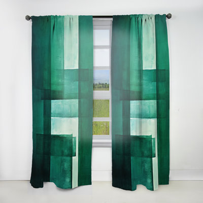 Dia Green Cubic line Art Deco - Modern Velvet Curtain - Room Darkening - 1 panel