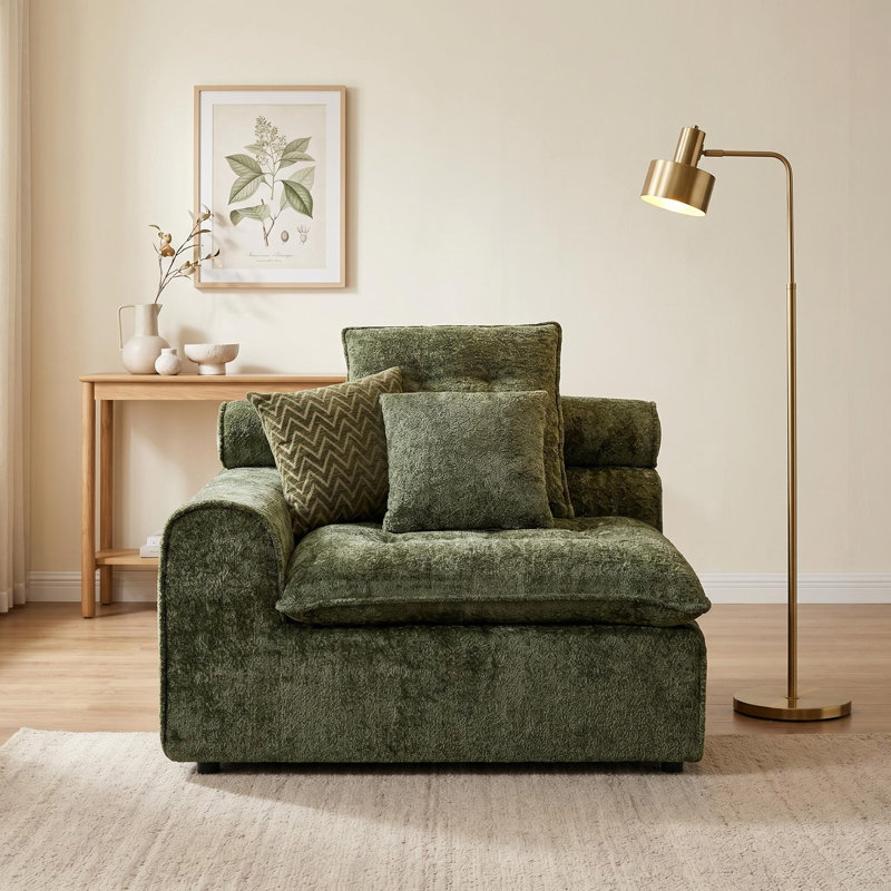 Siège avec accoudoir gauche, 33" H  47" W x 39" D, Green, Green Boucle