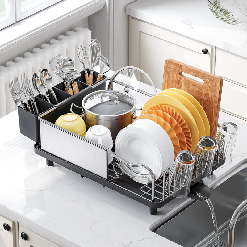 Égouttoir à vaisselle en acier inoxydable avec porte-couverts, égouttoir à vaisselle de très grande capacité, égouttoir à vaisselle de cuisine, égouttoir à assiettes