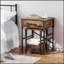 Tables de bout gigognes avec tiroirs, structure en métal et plateau en bois, parfaites pour le salon et l'organisation de la chambre à coucher