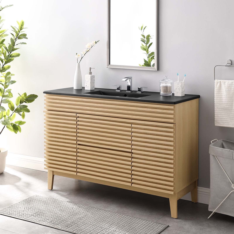Ensemble de meuble-lavabo simple 48 po Render par Modway, Chêne