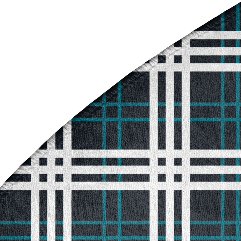 Plaid Black Area Rug, Round 5'