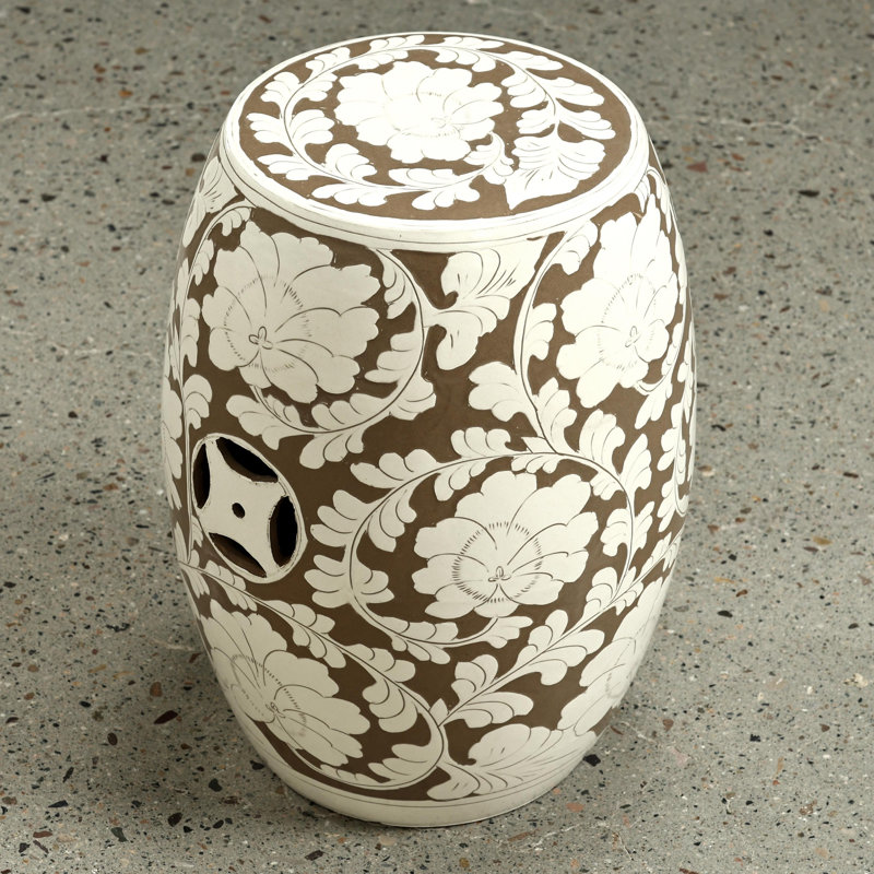 Approx. 18 Inches Amalfi Double Glazed Gardon Stool with Flower Motif