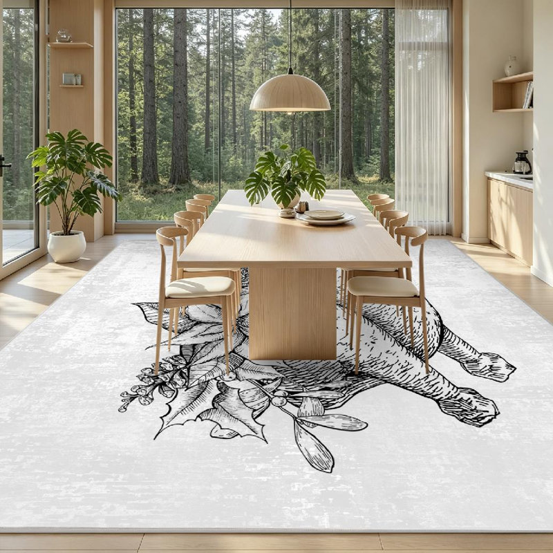 Tapis intérieur blanc lavable à la machine, motif de dinde de Noël et de l'Action de grâce, Rectangle 71 po x 98 po