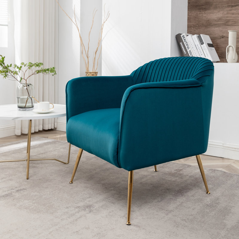 Raziye Velvet Barrel Chair, Greenish Blue