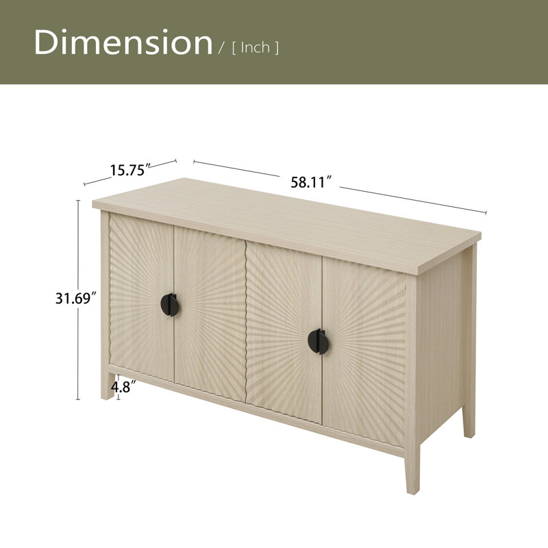 Buffet à 4 portes, buffet sculpté avec rangement, armoire à café moderne avec tablette réglable