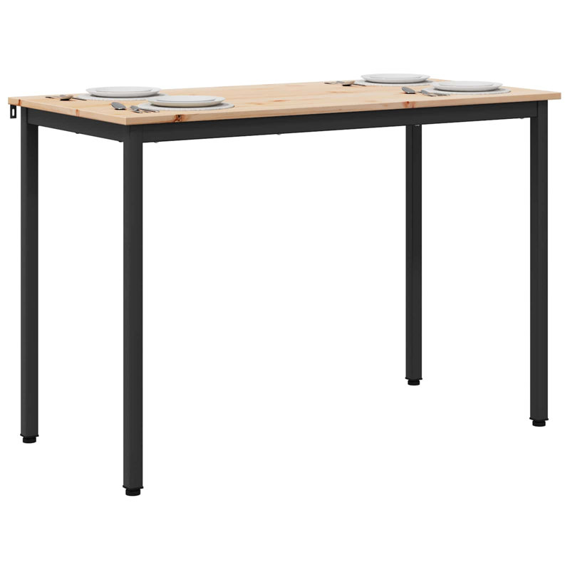 Solid Wood Top Metal Base Dining Table, 75cmH x 110cmL x 55cmW, Natural, Black