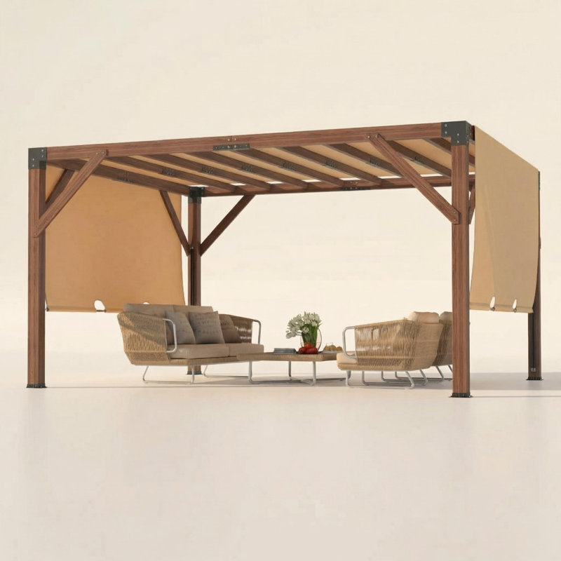 Pergola d'extérieur 12 'x 14' en bois de cèdre de qualité supérieure avec abat-jour rétractable - Durable, résistant à la pourriture et résistant au vent