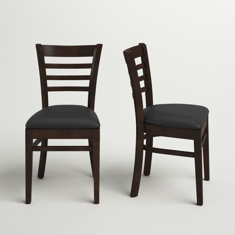 Walnut Wood and Black Vinyl Ladderback Side Chair