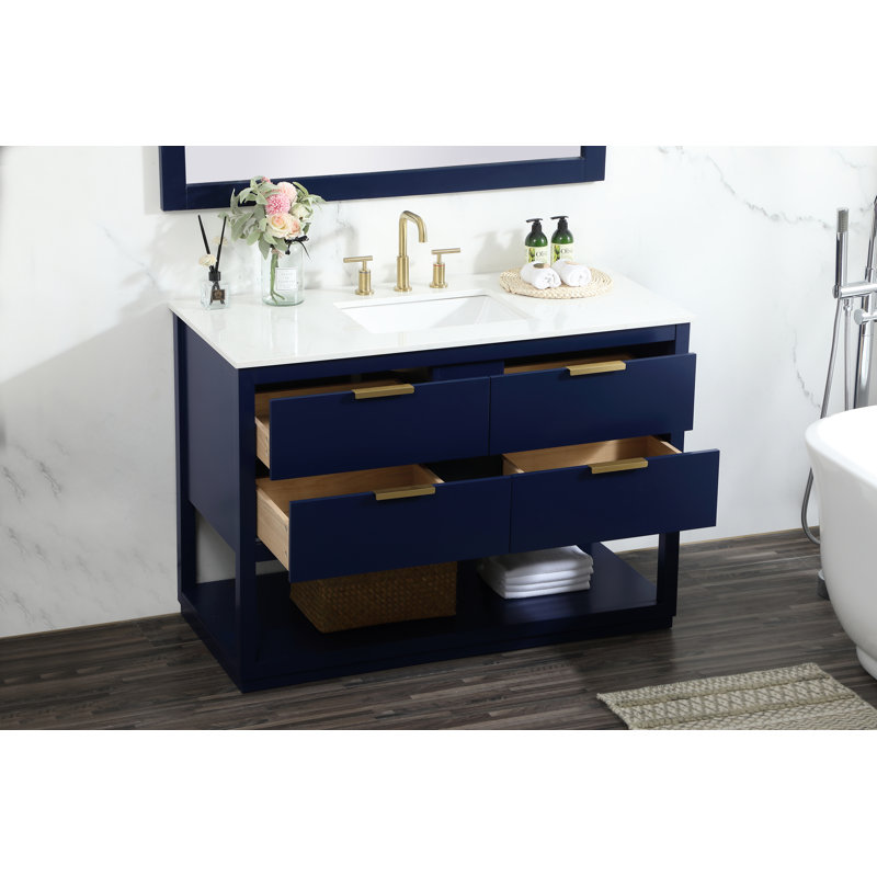 Larkin 48'' Blue Solid Wood Single Bathroom Vanity with Marble Top