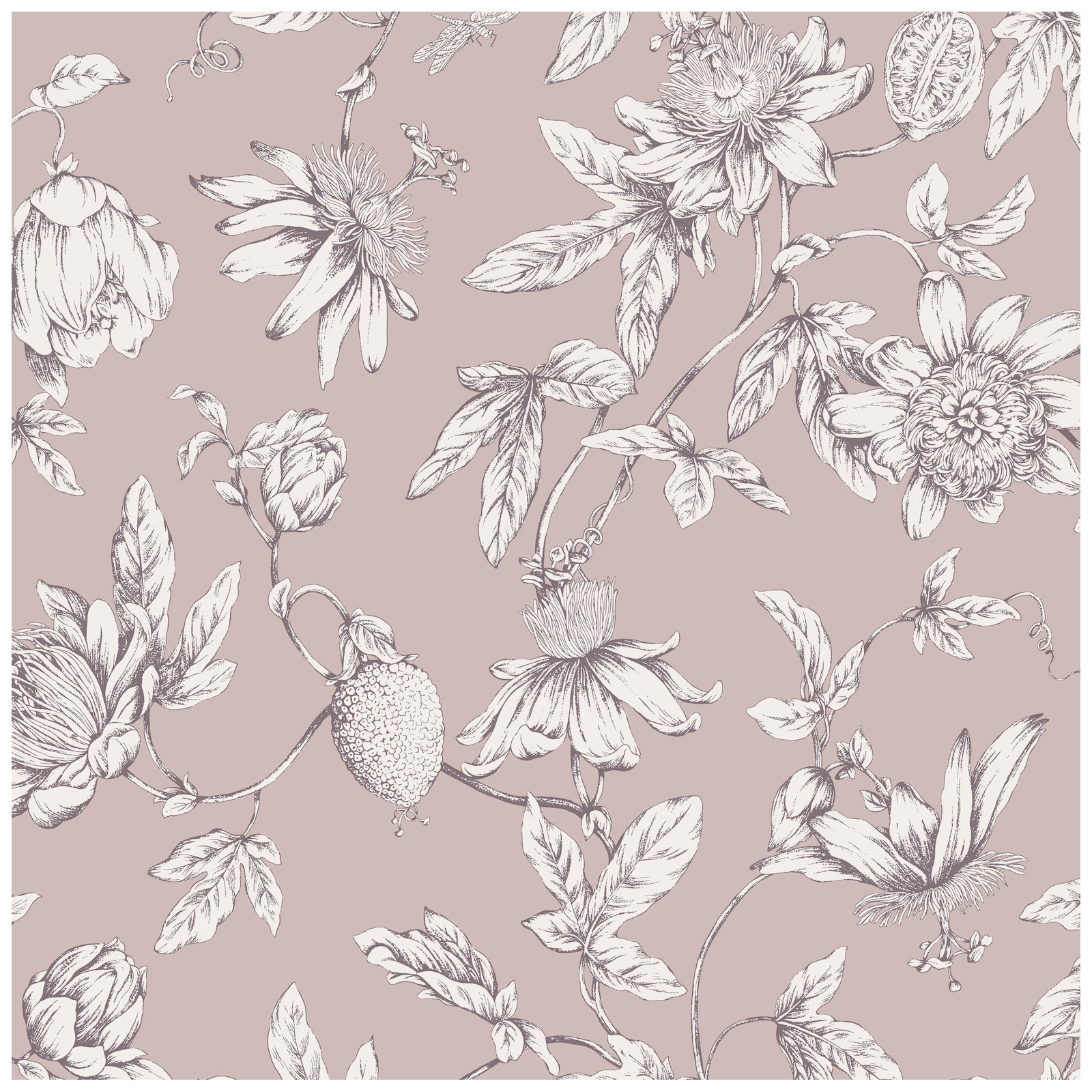 Passion Flower Toile Floral Wallpaper, Orchid