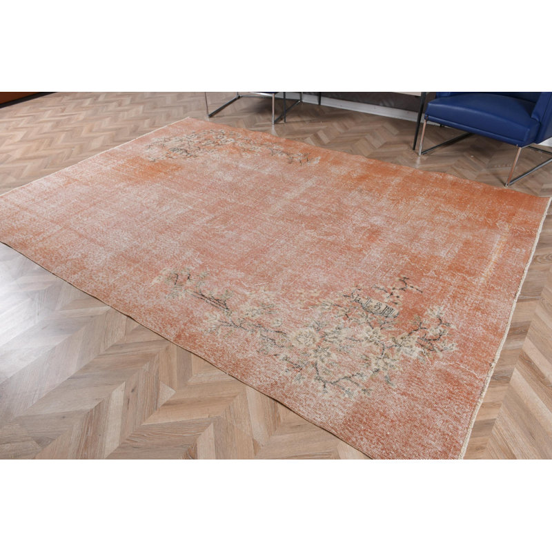 Grand tapis turc Oushak rétro vintage en laine orange idéal pour la décoration de salon