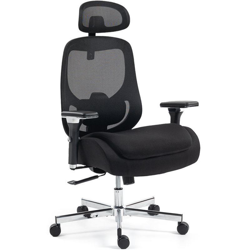 Ergonomic Mesh Office Chair, Comfy Desk Chair, Big and Tall Executive Office Chair with 4D Arms, 2D Lumbar Support, Adjustable Headrest, Black
