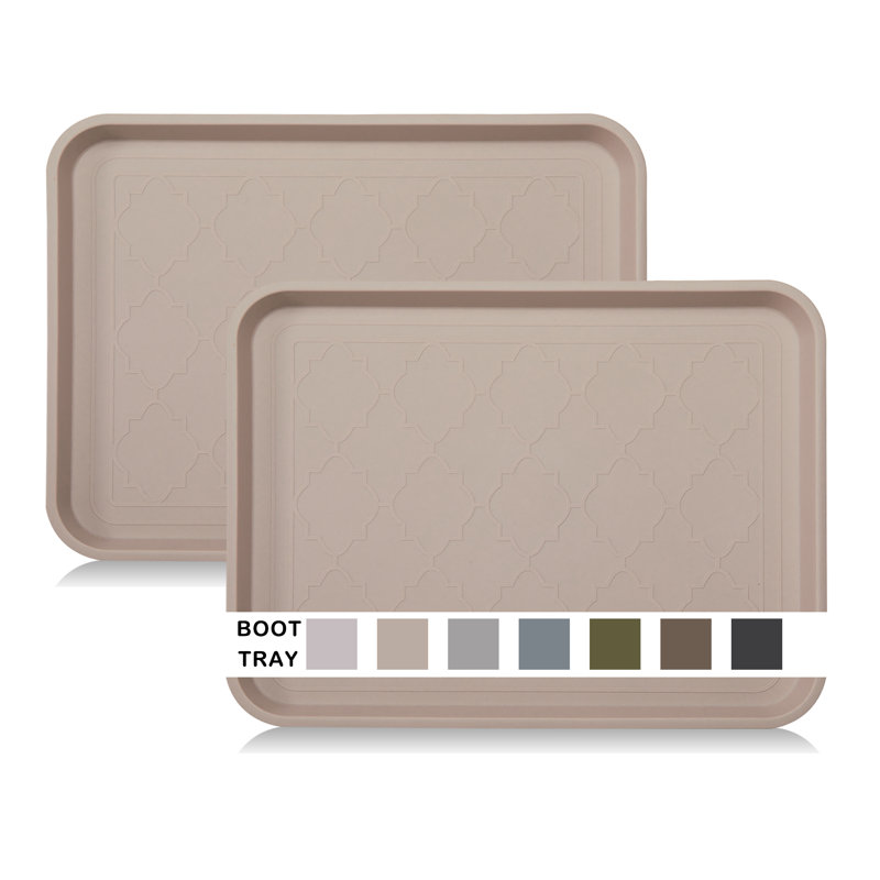 Boot Tray, 16.7 x 12.8 inch , Waterproof Shoe Tray for Indoor and Outdoor, Pet Food mat Tray,, Tan