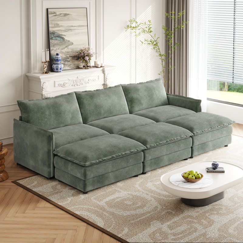 Canapé modulaire 3 places avec 3 repose-pieds mobiles Vivaan, Gris