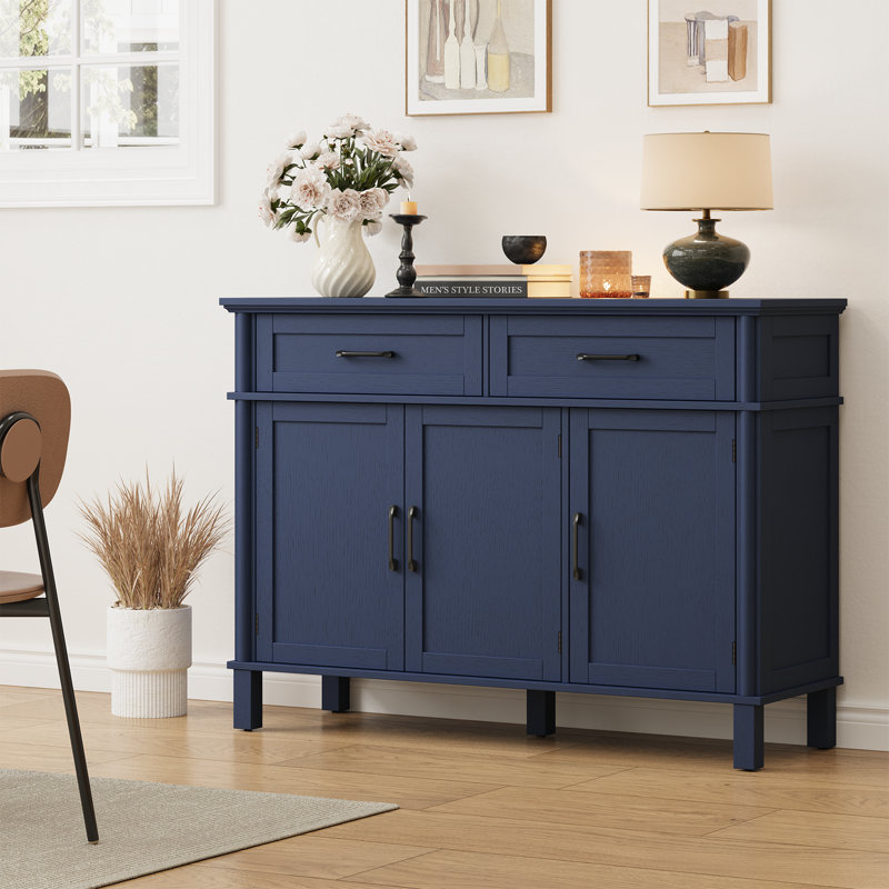 Buffet Buffet avec tiroirs, tablettes et portes, H 34,2 po x l 47,2 po x P 14,9 po, Bleu