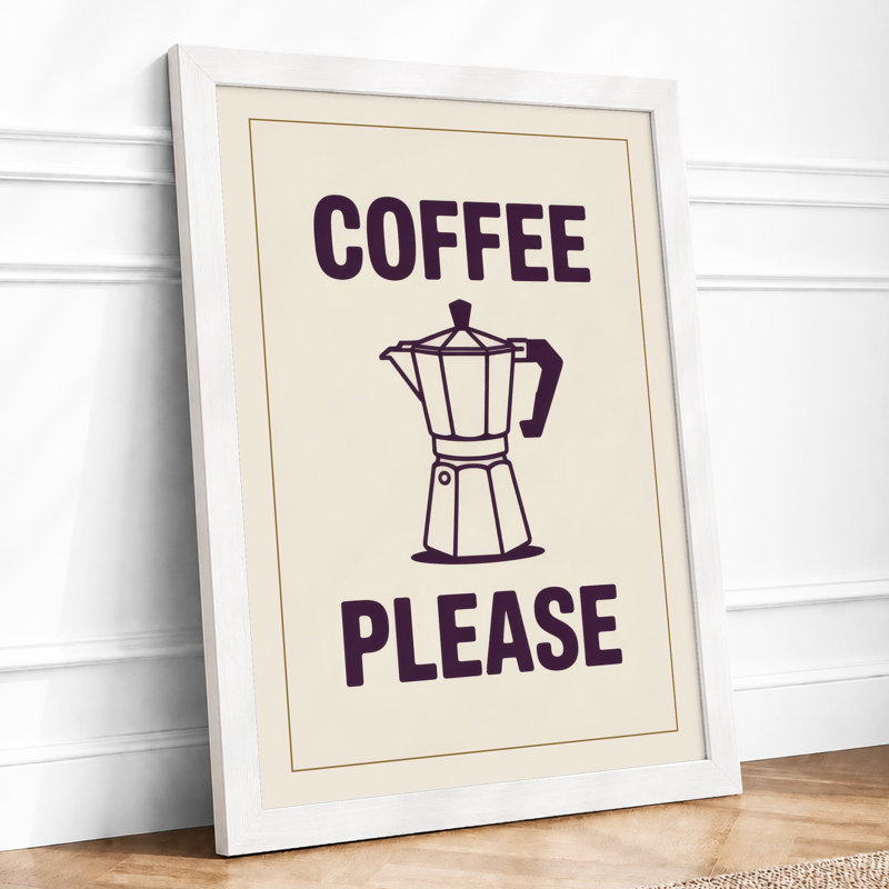 Coffee Please Typography - Framed Print, A2 - 59.4 x 42.0 cm, White