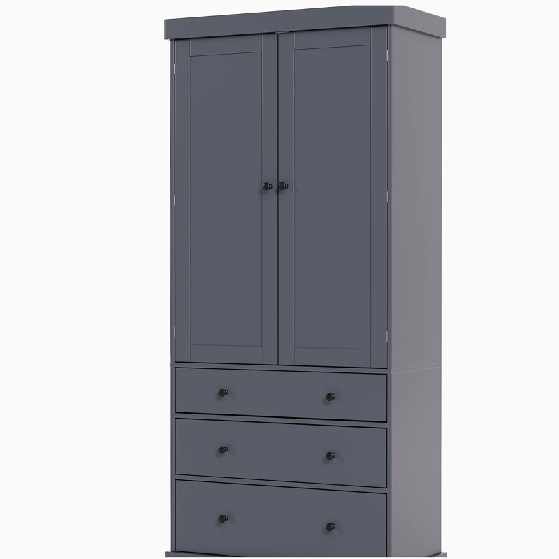 Grande armoire de rangement autoportante 77 po avec 3 tablettes réglables, 8 tablettes de porte, 3 tiroirs, Gris