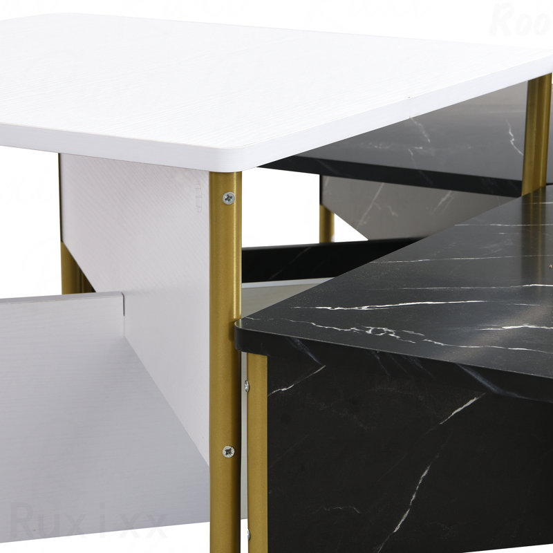 Ensemble de 4 tables basses gigognes Modern Mid Century Modern Square Free Shape,  Noir / blanc