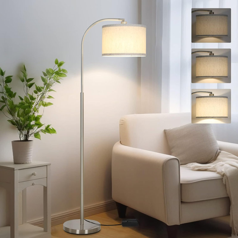 Arc Floor Lamp, Dimmable Floor Lamp For Living Room, Modern Standing Lamp With Adjustable Drum Shade, Tall Pole Lamp For Bedroom Study Room Office, 9W 3000K LED Bulb Included