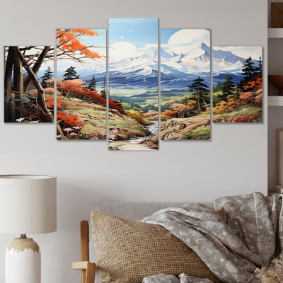 «Green Mountains Summer Peaks Pastoral IV», impression d'art mural - 5 panneaux