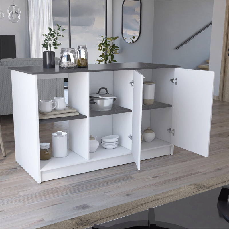 Versatile Kitchen Island with Abundant Storage and Stylish Design for Efficient Cooking, White/Black
