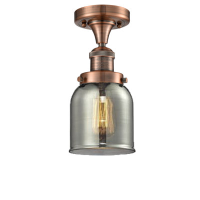Bell - 1 Light 5" Semi-Flush Mount - Antique Copper Finish - Light Smoke Shade