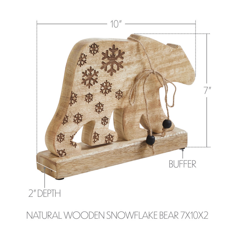 Ourson en bois naturel, H 7 po x l 10 po x P 2 po