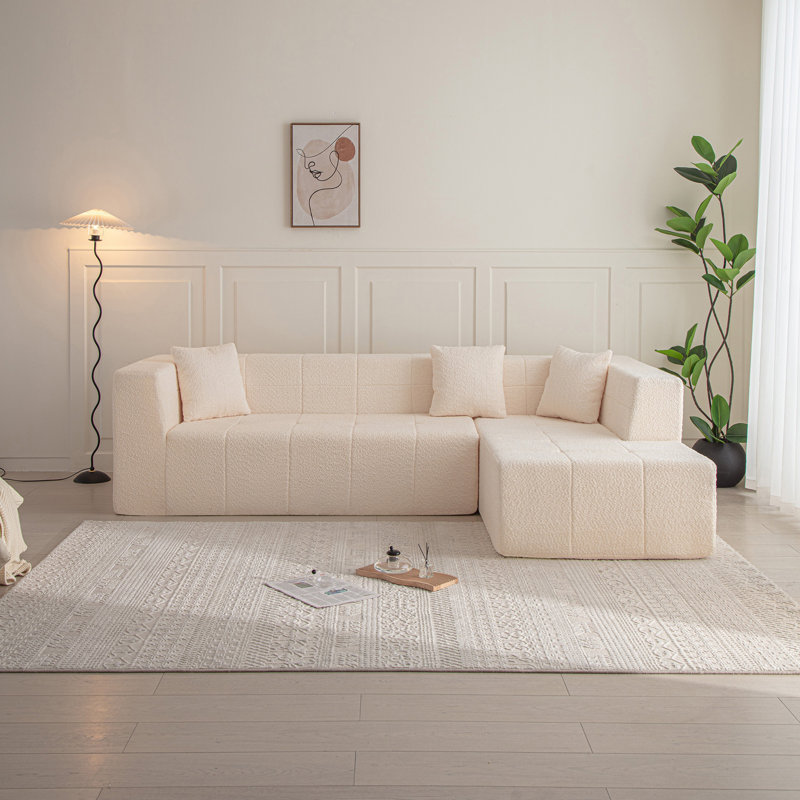Canapé modulaire en L 105,5 po, canapé modulaire en L capitonné à assise profonde avec méridienne pour salon, Beige