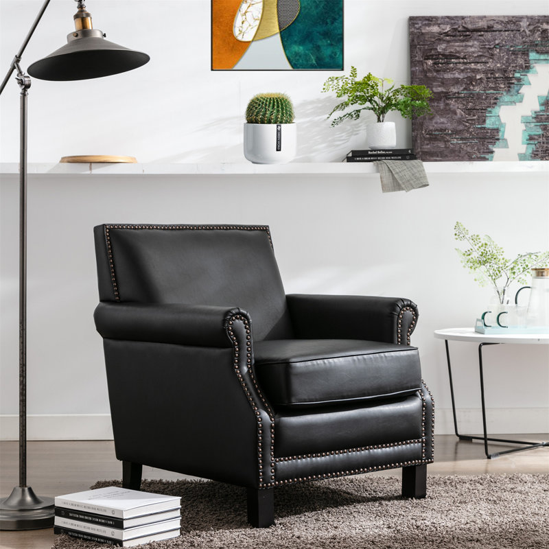 Fauteuil club en cuir Amento A avec garniture cloutée noir Amento