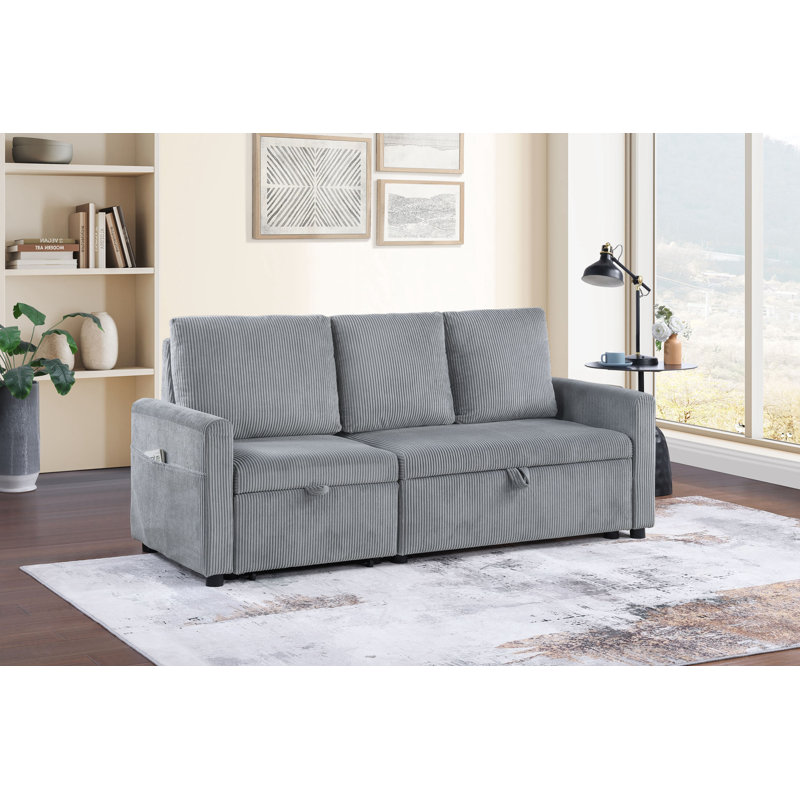 Canapé Swin avec méridienne coulissante et rangement, velours côtelé gris, 70 po
