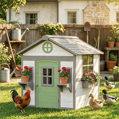 Charming Wooden Chicken Coop with Flower Boxes