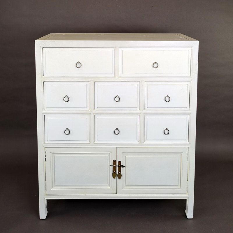 Commode 8 tiroirs Brinda, Blanc délavé