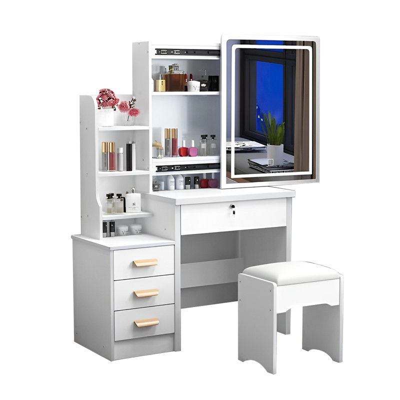 Vanity Desk With Mirror And Lights - 4 Drawer Unit, White Chic 3 Colour Lighting Plentiful Storage Space,