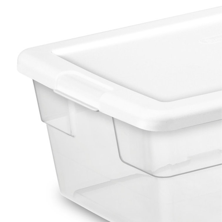 Sterilite 90 Qt Storage Box, Stackable Bin with Lid, Plastic Container to  Organize Clothes, Blankets, Towels in Closet, Clear with White Lid, 8-Pack