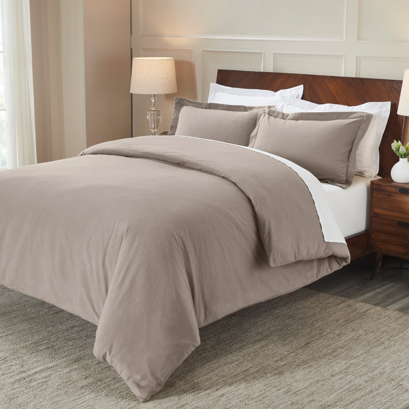 Ensemble de housse de couette chaude 100% flanelle de coton Rome, Gris, Housse de couette simple + 1 taie décorative stan