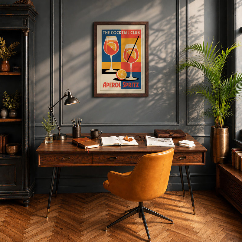 Cocktail Club Aperol Art Deco - Print, A1 - 84.1 x 59.4 cm, Walnut