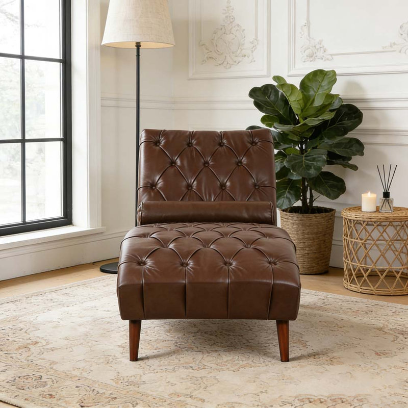 Chaise longue rembourrée brun foncé