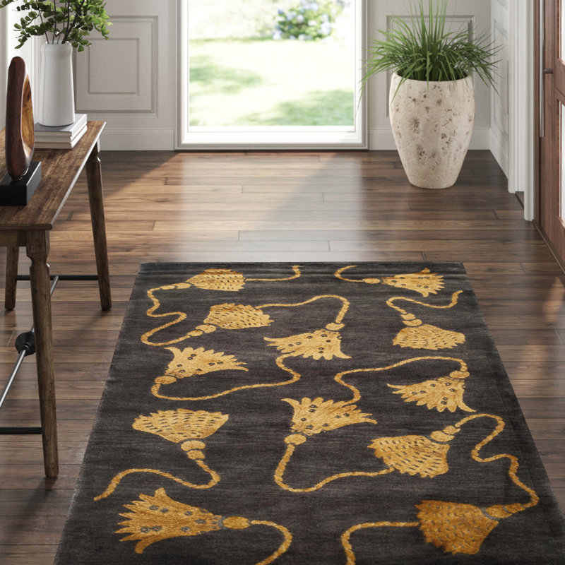 Tibetan Hand Knotted Silk & Wool Pile Floral Rug, Runner 2'6" x 10'