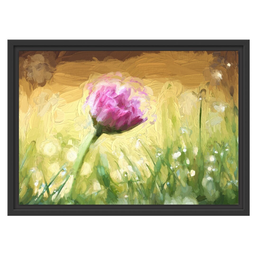 Gerahmtes Wandbild rosa GänseblümchenGras Kunst