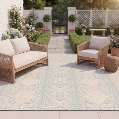 Danya Aqua/Cream Indoor/Outdoor Area Rug