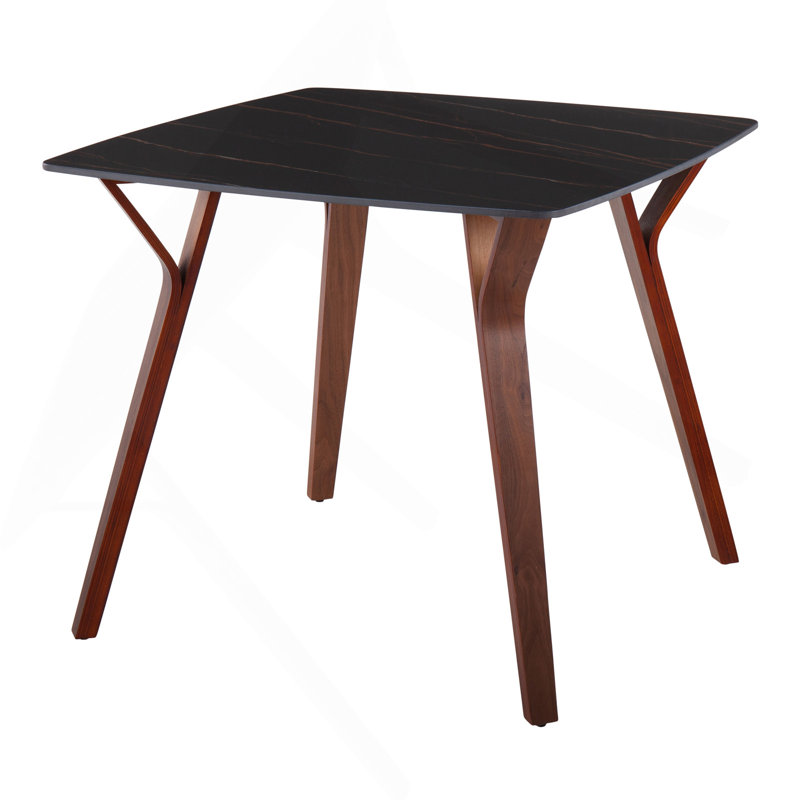 Table de salle à manger en bois de noyer et marbre texturé noir, Noir