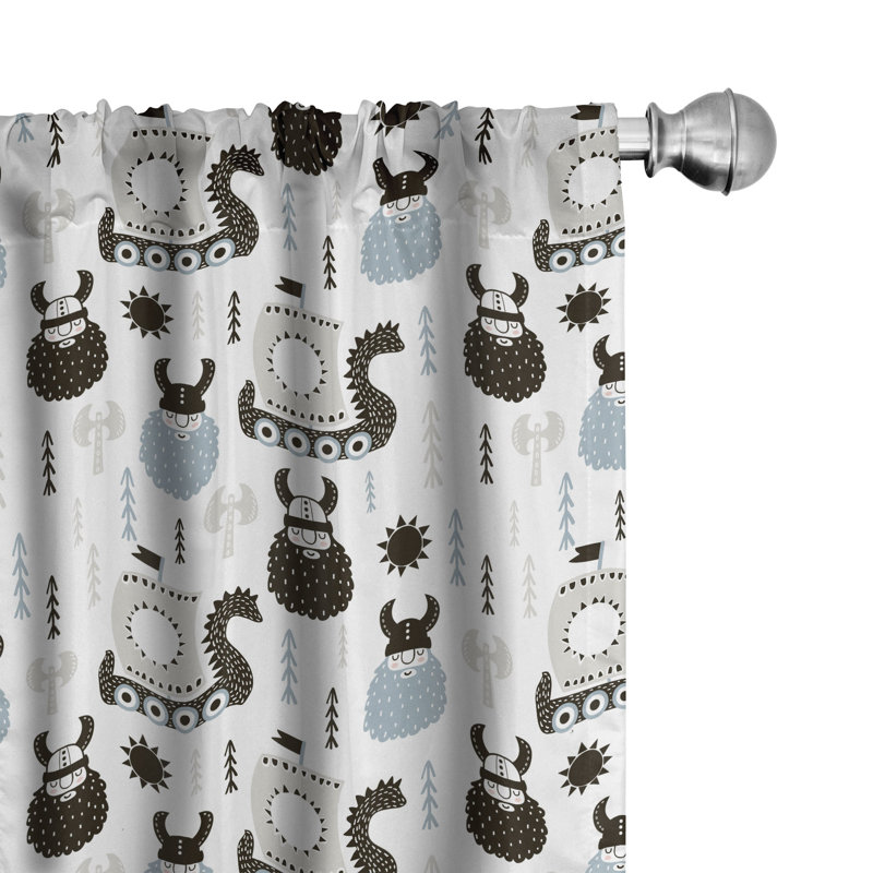East Urban Home rideaux 4 panneaux scandinaves, bateaux à moteur Viking Folk noir / bleu pâle / gris 72986, L 56 po x L 84 po