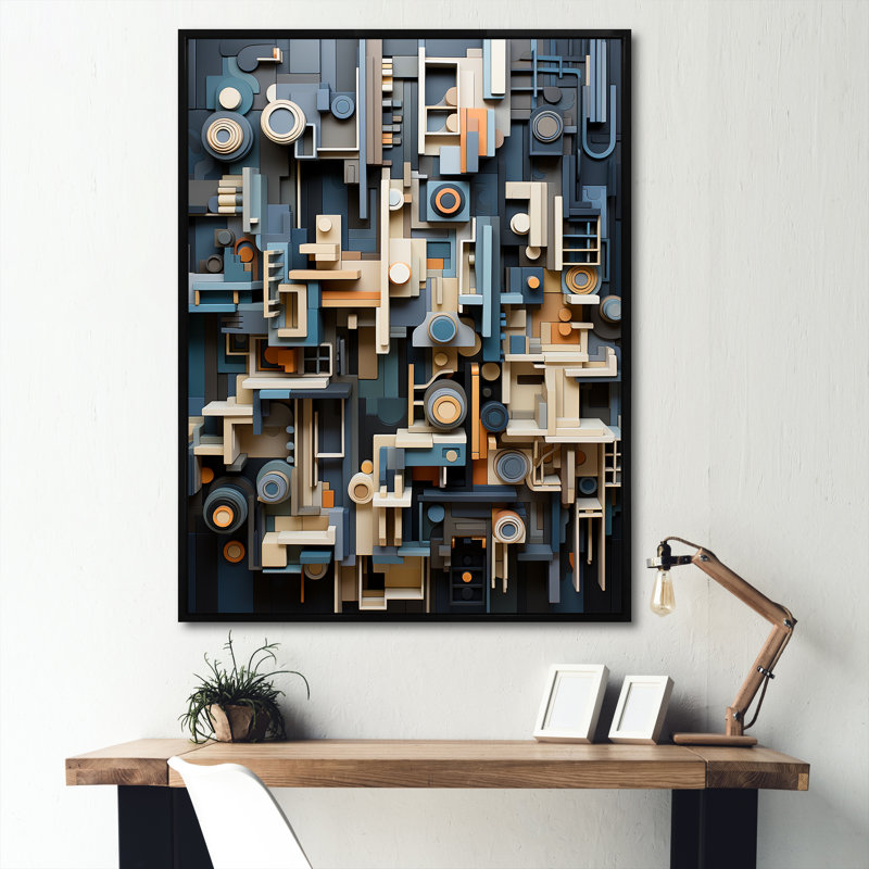 Abstrait taupe taupe sur toile, H 44 po x l 34 po x P 1,5 po, Cadre flottant noir