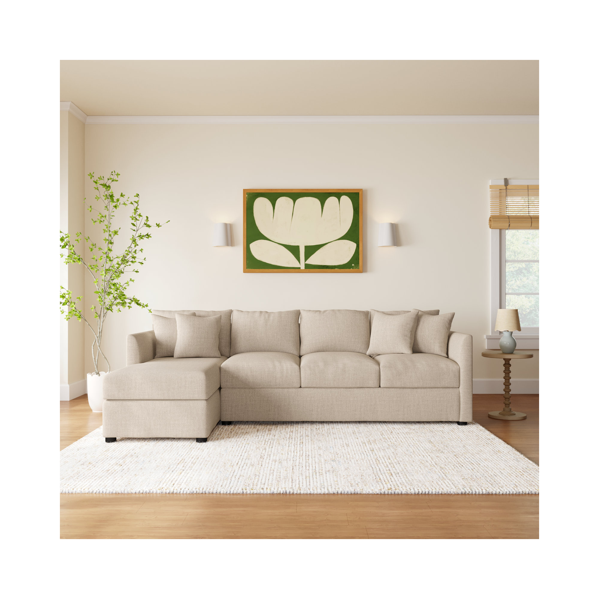 Cecelia Upholstered Chaise L-Sectional, Left Hand Facing, Conversation Ivory Basketweave