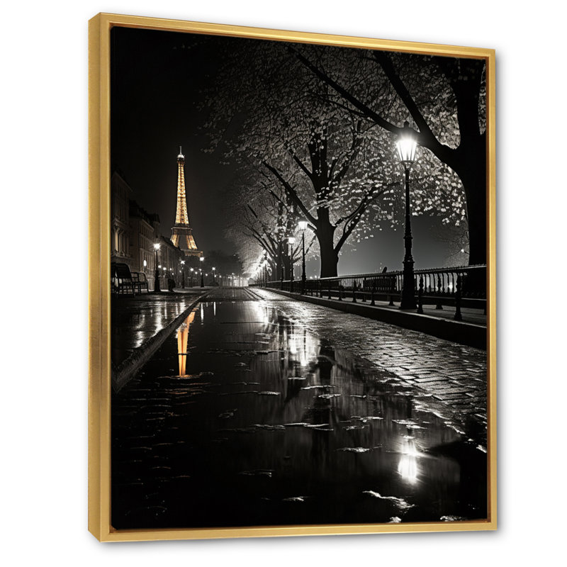 Parisian Moonlit Night I - Paris, reproduction d'art encadrée, H 44 po x l 34 po x P 1,5 po, Cadre flottant doré