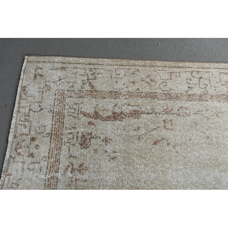 Large Turkish Vintage Antique Rug in Beige for Dining Room with Modern Minimalist Wool Design and Oushak Style