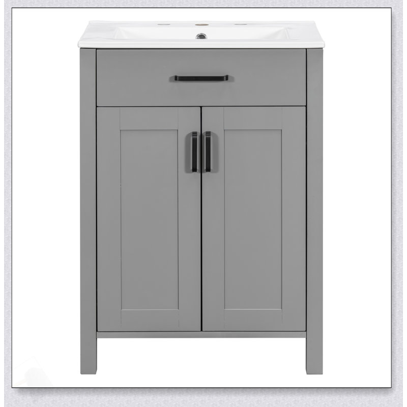 Ensemble de meuble-lavabo de 24 pouces avec lavabo en céramique, portes à fermeture douce et grand espace de rangement pour les espaces compacts