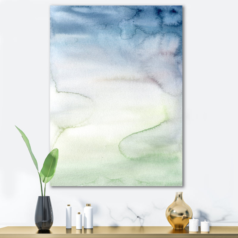 Abstrait pastel avec taches bleu-vert et blanc foncé - peinture sur toile tendue, H 32 po x l 16 po x P 1 po